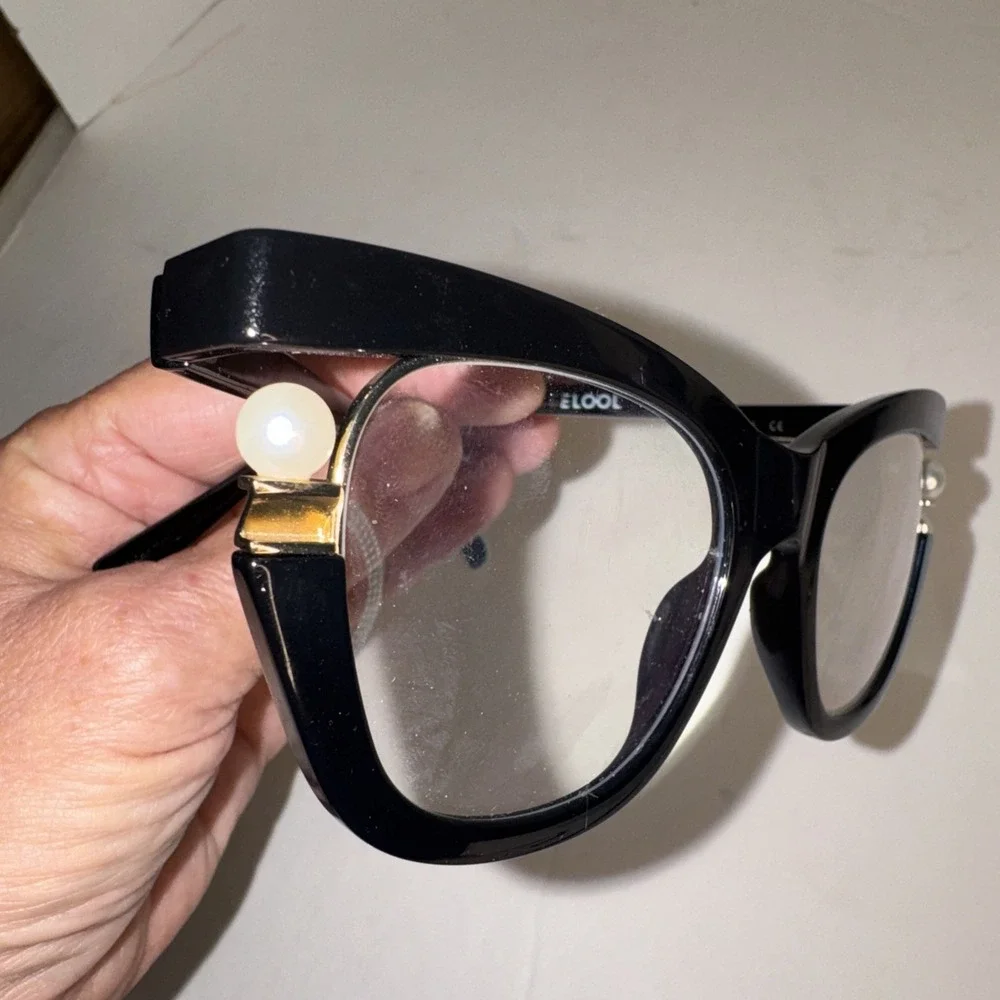 Black Cat Eye Full Rim Pearl Detail Eyeglass Frames for Women Retro Chic